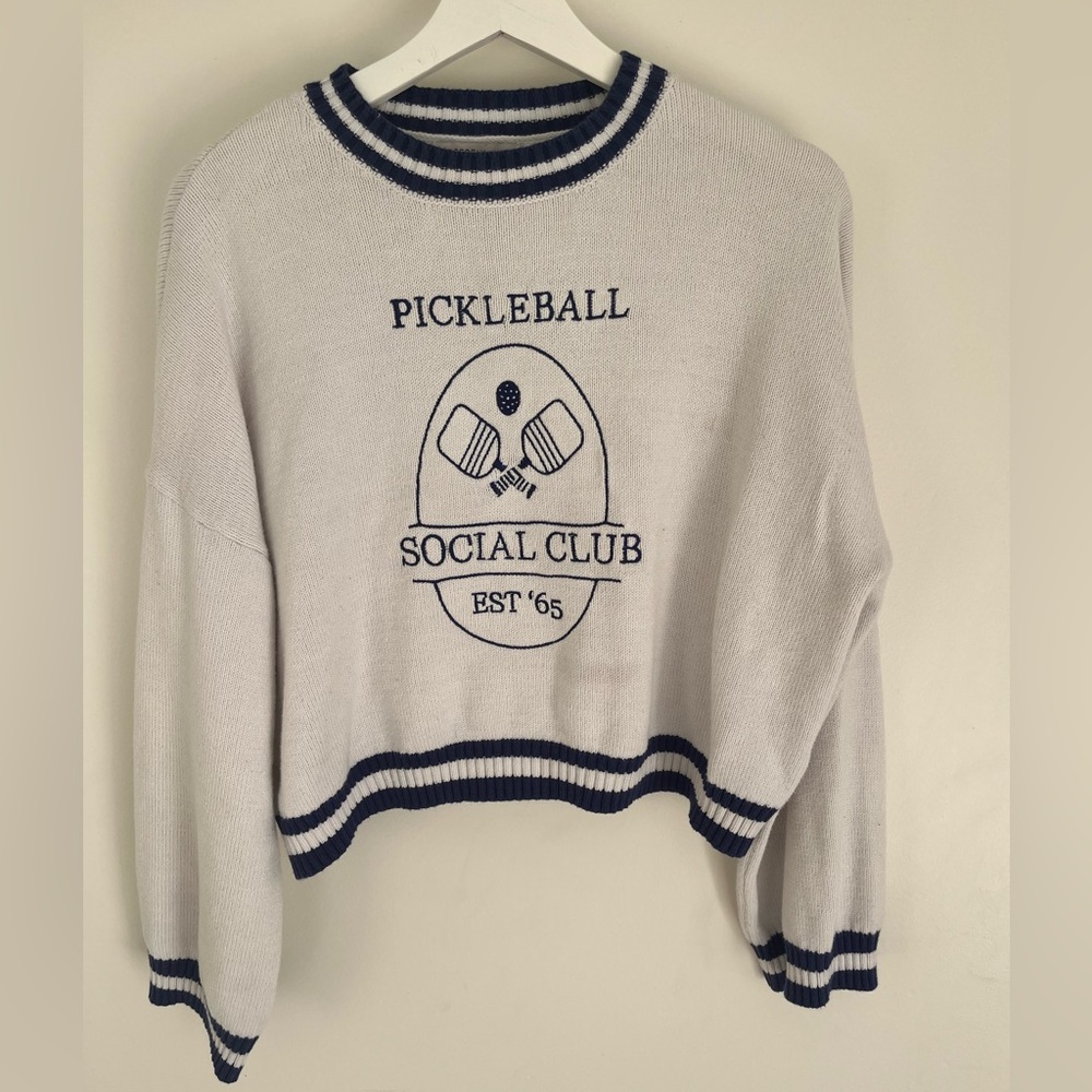Sincerely Jules White and Navy Pickleball Sweater